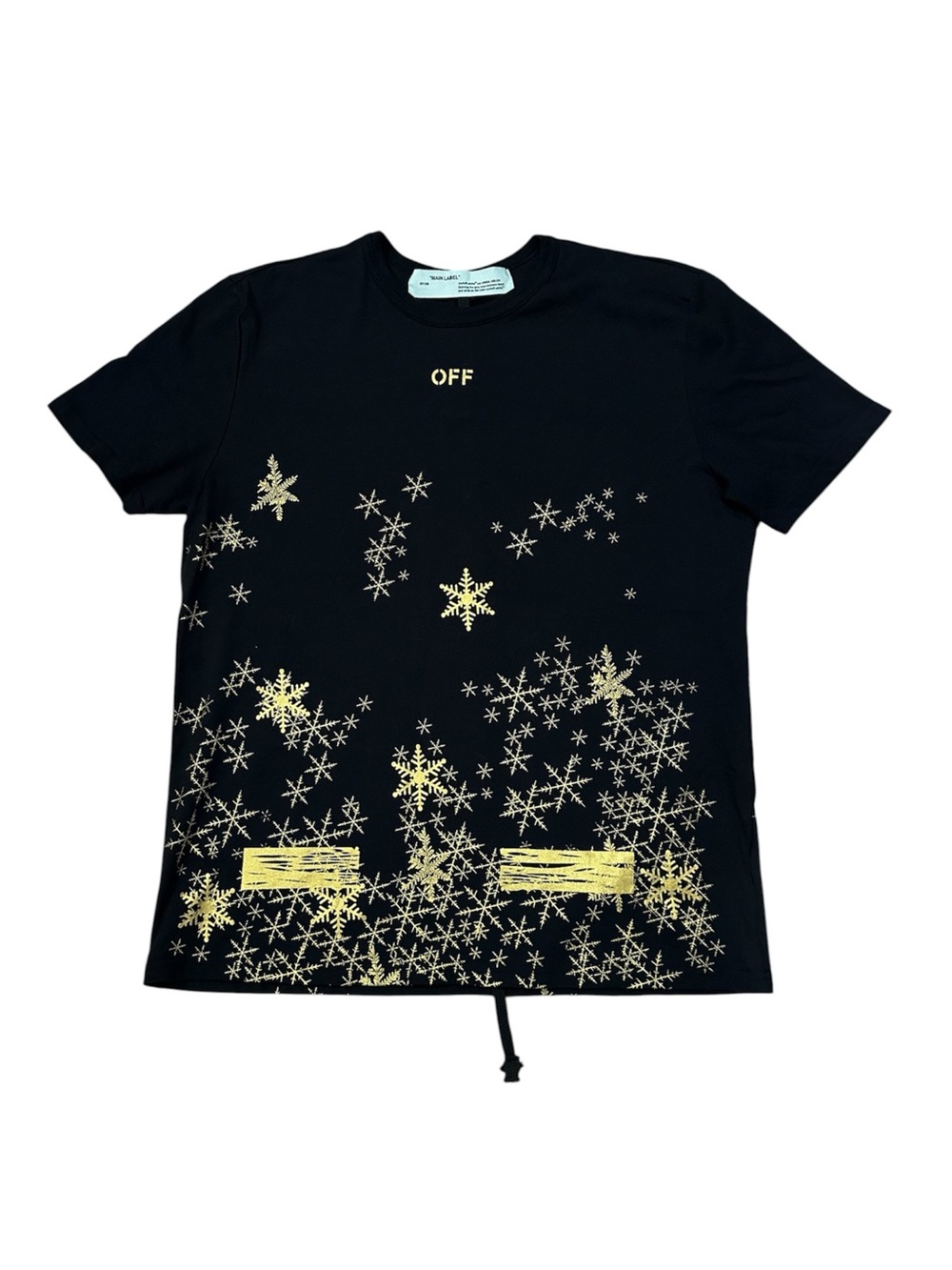 Off-White Black Short Sleeve Tee with Gold Snowflake Motif